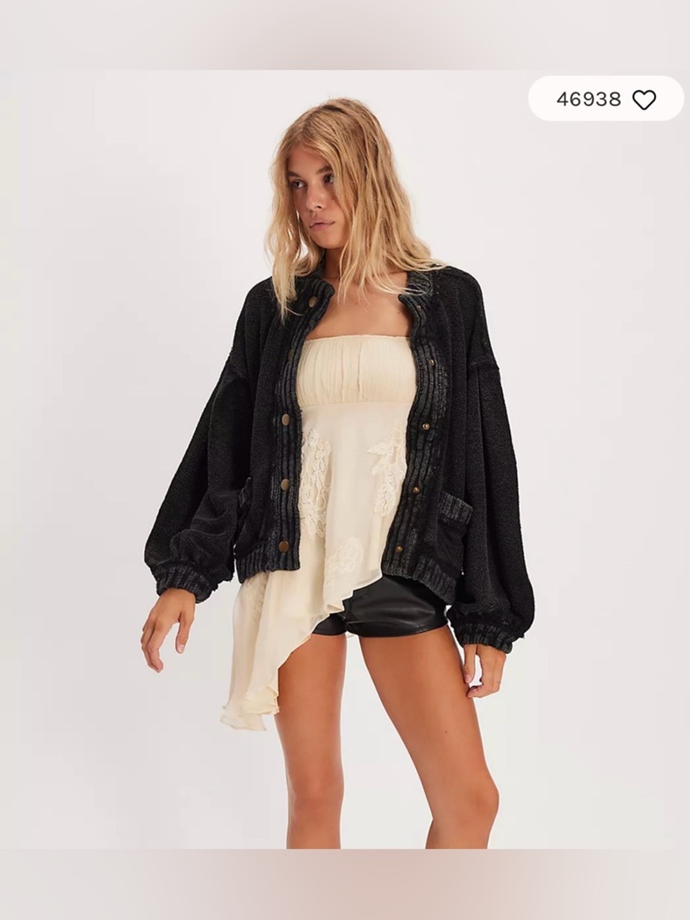 Free People We The Free Cute In This Cardi. NWT. Black - Picture 3 of 7